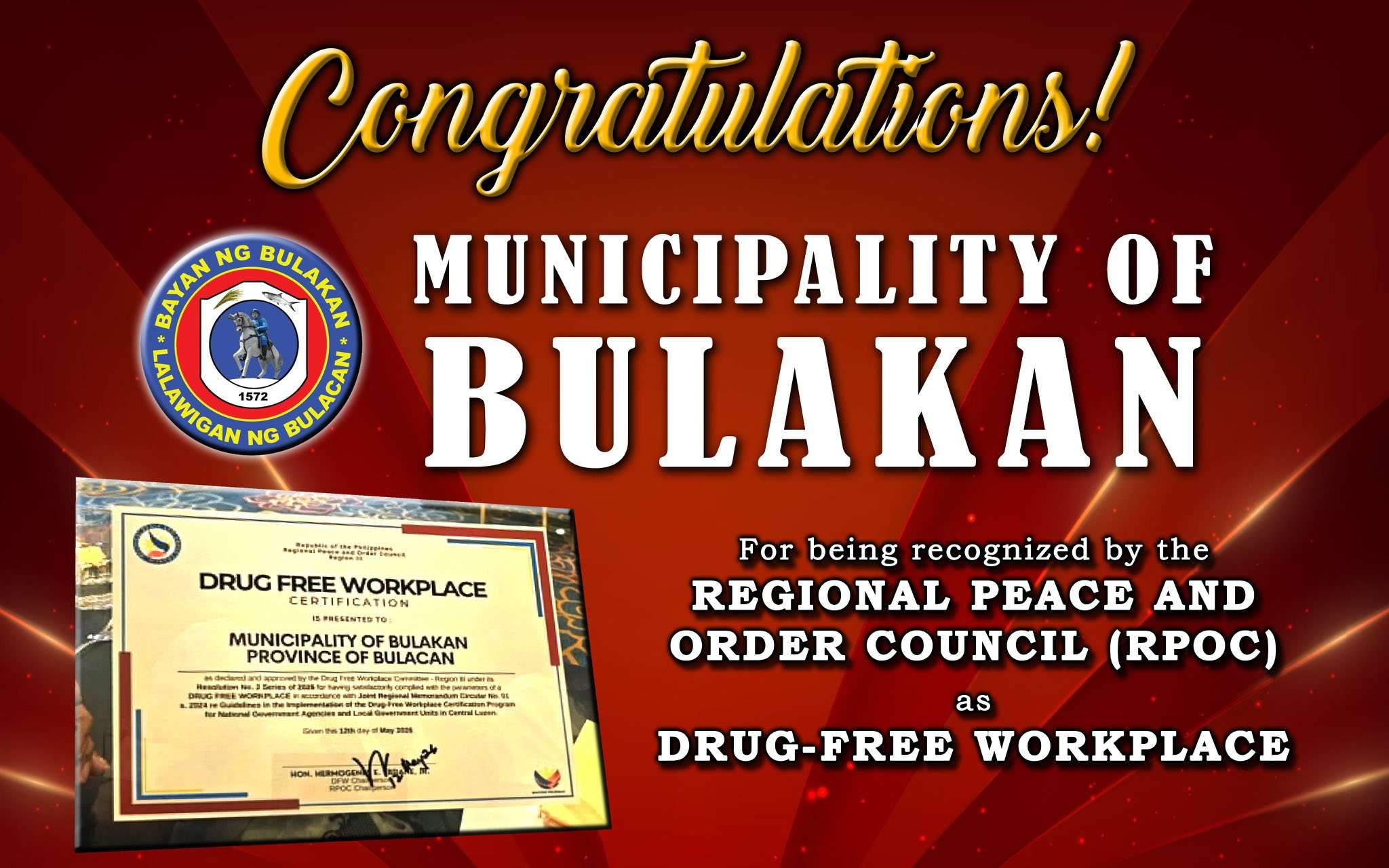 Image accompanying Bayan ng Bulakan bilang Drug-Free Workplace